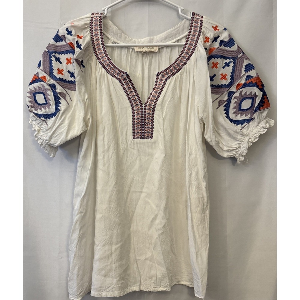 Anthropologie Luna Moon Embroidered Bohemian Women's Blouse Peasant Size M